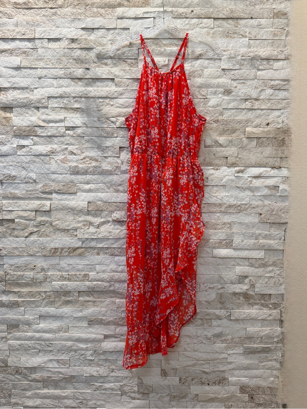 Red Floral Halter Maxi Dress